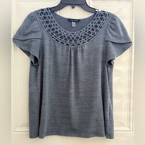 Cato Blue Lattice Neck Blouse. Size Medium.